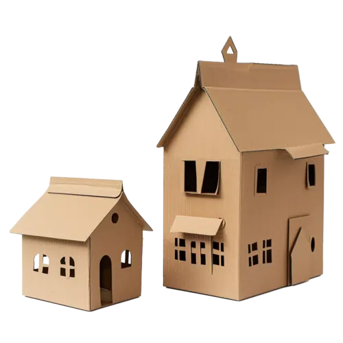 2 בתי קרטון, אחד קטן ואחד גדול, שיכולתם לקנות בעזרת יועץ משכנתאות